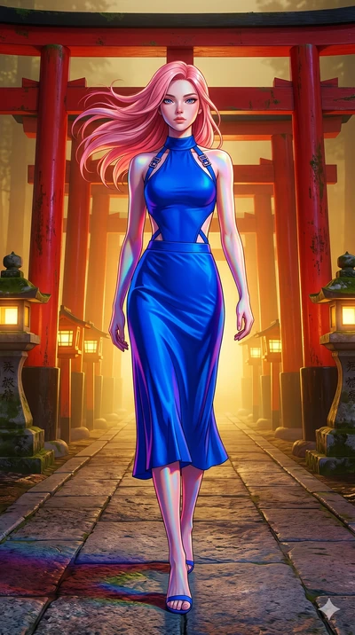 score_9, masterpiece, best quality, ultra-detailed, high-budget anime keyframe, editorial fashion photography, tasteful artistic composition, Japanese woman. low angle full-body shot from head to toe showing her feet, filling the entire 9:16 vertical