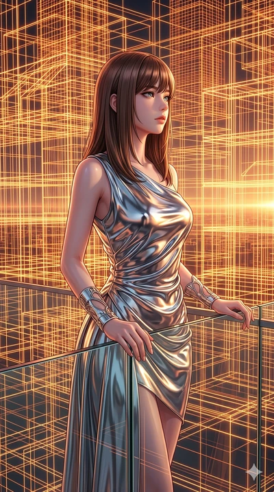 score_9, masterpiece, best quality, ultra-detailed, high-budget anime keyframe, editorial fashion photography, tasteful artistic composition, Korean woman. Upper body close-up from the thighs up, character filling the screen for maximum presence. Sta