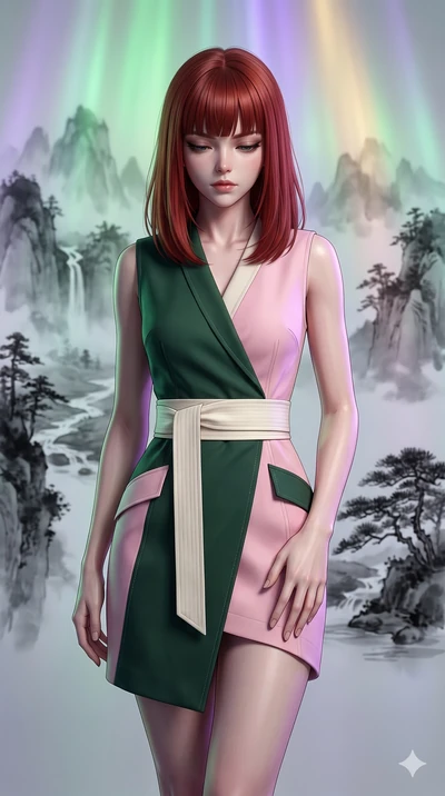 score_9, masterpiece, best quality, ultra-detailed, high-budget anime keyframe, editorial fashion photography, tasteful artistic composition, Caucasian woman, strictly human ears. close-up cowboy shot from the waist and thighs up, the character domin