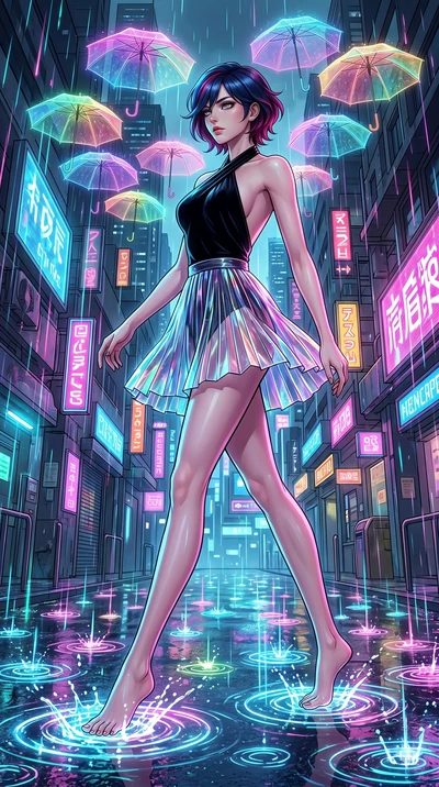 score_9, masterpiece, best quality, ultra-detailed, high-budget anime keyframe, Caucasian woman, strictly human ears. low angle full-body shot filling the entire 9:16 frame with her statuesque presence, stretching the vertical silhouette. navigating 