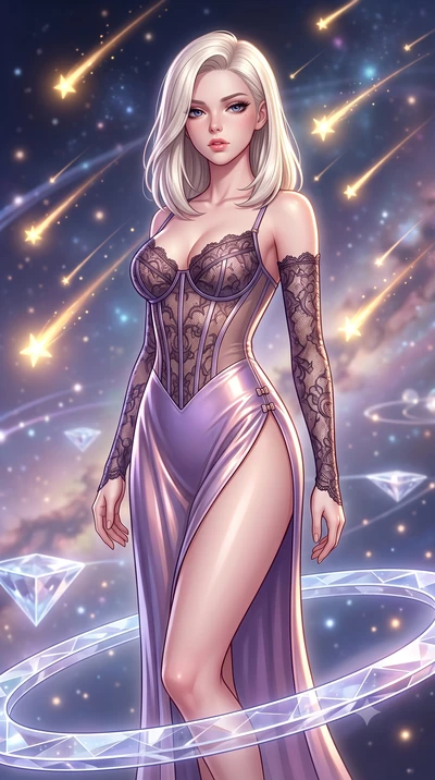 score_9, masterpiece, best quality, ultra-detailed, high-budget anime keyframe, semi-realistic 3D game render, editorial fashion photography, tasteful artistic composition, Caucasian woman. close-up cowboy shot from the waist and thighs up, the chara