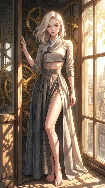score_9, masterpiece, best quality, ultra-detailed, high-budget anime keyframe, editorial fashion photography, tasteful artistic composition, Caucasian woman, strictly human ears. cowboy shot from the thighs up, character and outfit filling the frame