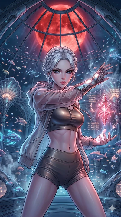 score_9, masterpiece, best quality, ultra-detailed, high-budget anime movie keyframe, cinematic anime lighting, intricate line art, Korean woman. Upper body filling screen focusing on her alluring features and slim-fit silhouette. defending a sacred 