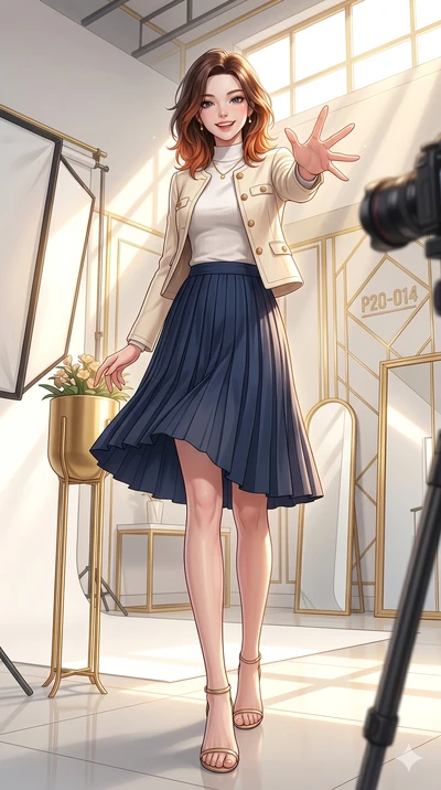 score_9, masterpiece, best quality, ultra-detailed, high-budget anime keyframe, vibrant anime aesthetic, Korean woman. low angle full-body shot from head to toe showing her feet, filling the entire 9:16 vertical frame with her statuesque presence, st