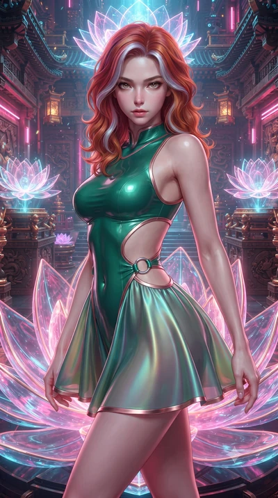 score_9, masterpiece, best quality, ultra-detailed, high-budget anime keyframe, editorial fashion photography, tasteful artistic composition, Caucasian woman. close-up cowboy shot from the waist and thighs up, the character dominates the composition,