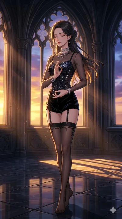 score_9, masterpiece, best quality, ultra-detailed, high-budget anime movie keyframe, cinematic anime lighting, intricate line art, Caucasian (strictly human ears) woman. Dynamic full-body shot stretching the vertical silhouette across the 9:16 frame