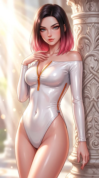 score_9, masterpiece, best quality, ultra-detailed, high-budget anime keyframe, semi-realistic 3D game render, editorial fashion photography, tasteful artistic composition, Korean woman. close-up cowboy shot from the waist and thighs up, the characte