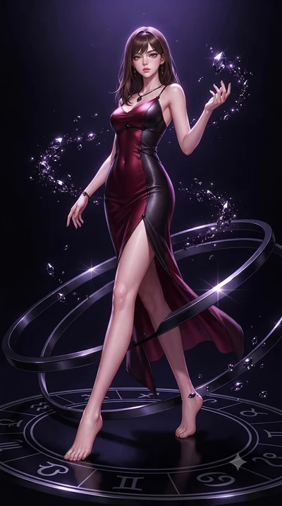 score_9, masterpiece, best quality, ultra-detailed, high-budget anime keyframe, editorial fashion photography, tasteful artistic composition, Korean woman. low angle full-body shot from head to toe showing her feet, filling the entire 9:16 vertical f