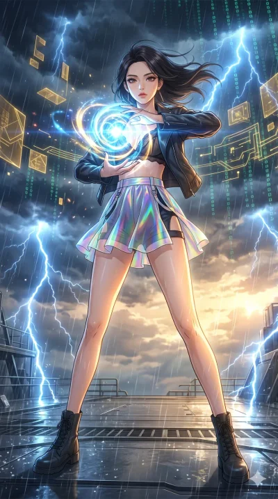 score_9, masterpiece, best quality, ultra-detailed, High-budget Anime Keyframe, vibrant colors, fluid line-art, expressive lighting, cinematic composition, Ufotable-style visual effects, top-tier animation quality, Korean woman with idol-like refined
