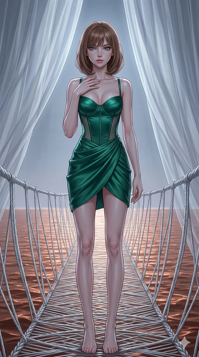 score_9, masterpiece, best quality, ultra-detailed, high-budget anime keyframe, editorial fashion photography, tasteful artistic composition, Caucasian woman, strictly human ears. cowboy shot from the thighs up, character and outfit filling the frame