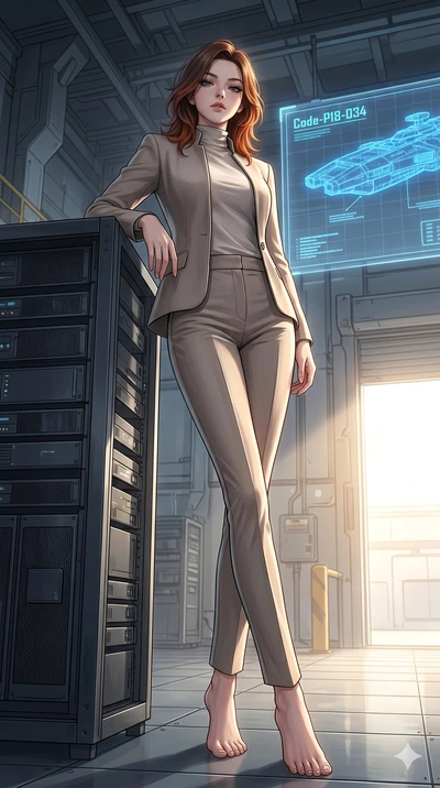 score_9, masterpiece, best quality, ultra-detailed, high-budget anime keyframe, editorial fashion photography, tasteful artistic composition, Korean woman. low angle full-body shot from head to toe showing her feet, filling the entire 9:16 vertical f