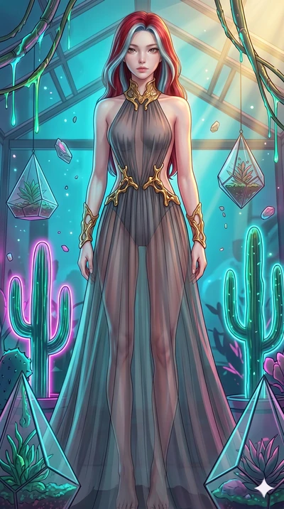 score_9, masterpiece, best quality, ultra-detailed, high-budget anime keyframe, Japanese woman. low angle full-body shot filling the entire 9:16 frame with her statuesque presence, stretching the vertical silhouette. standing in a retro-futuristic sy
