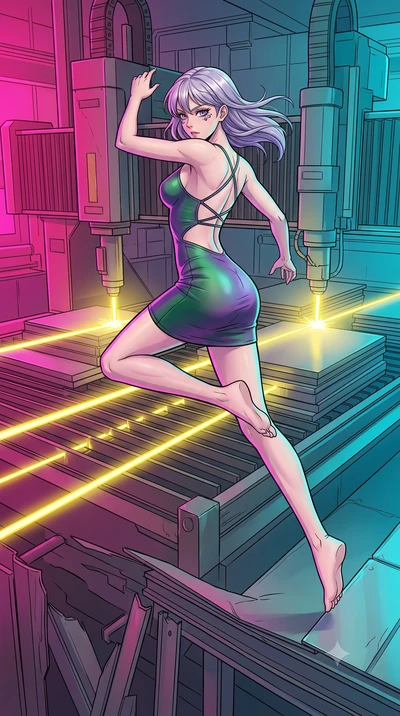 score_9, masterpiece, best quality, ultra-detailed, high-budget anime keyframe, clean line-art, cel-shading, Caucasian woman, strictly human ears. low angle full-body shot from head to toe showing her feet, filling the entire 9:16 vertical frame with