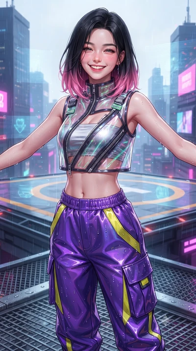 score_9, masterpiece, best quality, ultra-detailed, high-budget anime keyframe, editorial fashion photography, tasteful artistic composition, Korean woman. close-up cowboy shot from the waist and thighs up, the character dominates the composition, fi