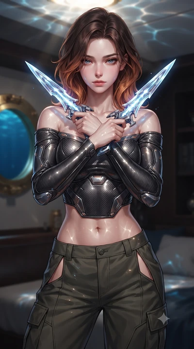 score_9, masterpiece, best quality, ultra-detailed, high-budget anime keyframe, editorial fashion photography, tasteful artistic composition, Korean woman. close-up cowboy shot from the waist and thighs up, the character dominates the composition, fi