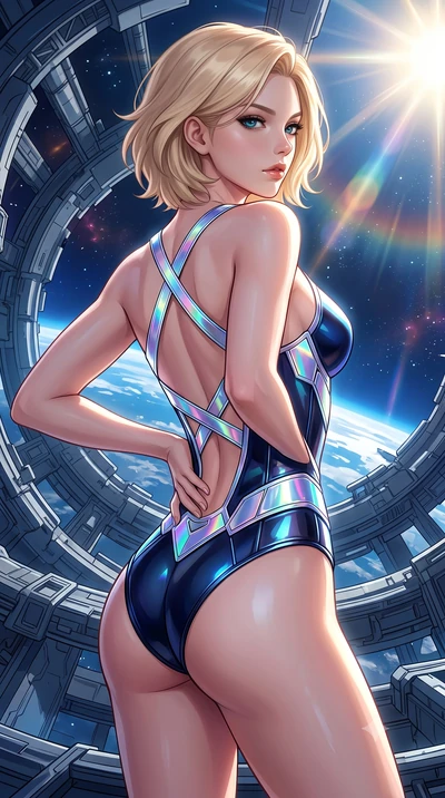 score_9, masterpiece, best quality, ultra-detailed, high-budget anime keyframe, semi-realistic 3D game render, editorial fashion photography, tasteful artistic composition, Caucasian woman. close-up cowboy shot from the waist and thighs up, the chara