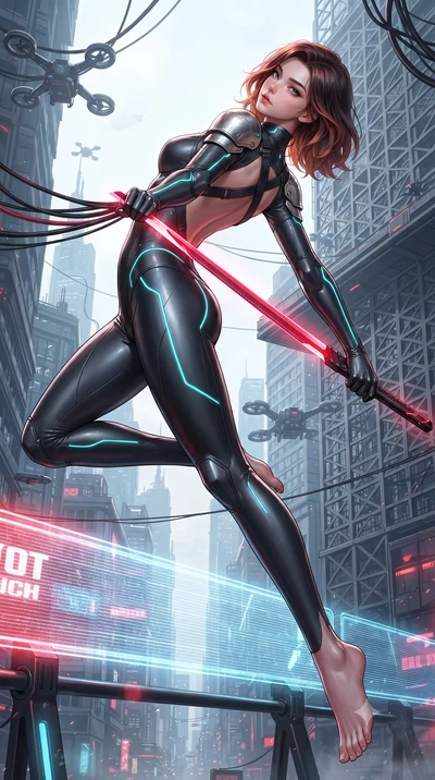 score_9, masterpiece, best quality, ultra-detailed, high-budget anime keyframe, editorial fashion photography, tasteful artistic composition, Korean woman. low angle full-body shot from head to toe showing her feet, filling the entire 9:16 vertical f
