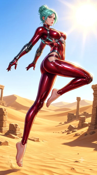 score_9, masterpiece, best quality, ultra-detailed, high-budget anime keyframe, semi-realistic 3D game render, editorial fashion photography, tasteful artistic composition, Japanese woman. low angle full-body shot from head to toe showing her feet, f