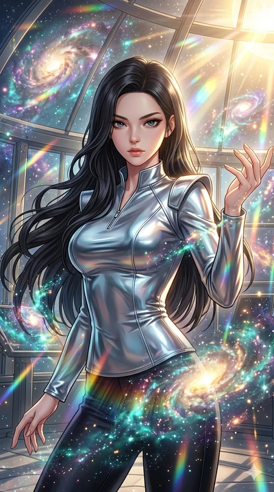 score_9, masterpiece, best quality, ultra-detailed, high-budget anime keyframe, semi-realistic 3D game render, Korean woman. Upper body close-up from the thighs up, character filling the screen for maximum presence. She is posing with dynamic energy 