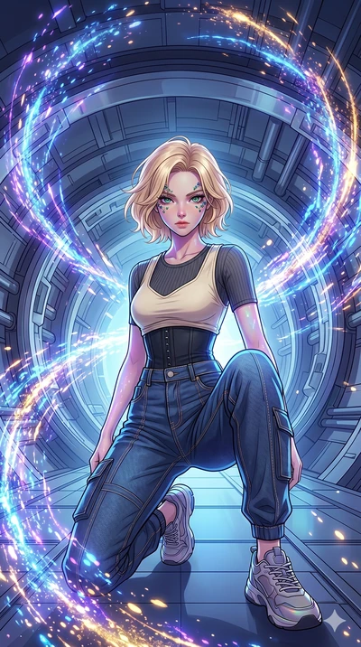 score_9, masterpiece, best quality, ultra-detailed, high-budget anime movie keyframe, cinematic anime lighting, intricate line art, Korean woman. Dynamic full-body shot stretching the vertical silhouette with extreme perspective. kneeling in the cent