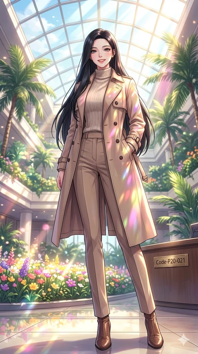 score_9, masterpiece, best quality, ultra-detailed, high-budget anime keyframe, vibrant anime aesthetic, Korean woman. low angle full-body shot from head to toe showing her feet, filling the entire 9:16 vertical frame with her statuesque presence, st