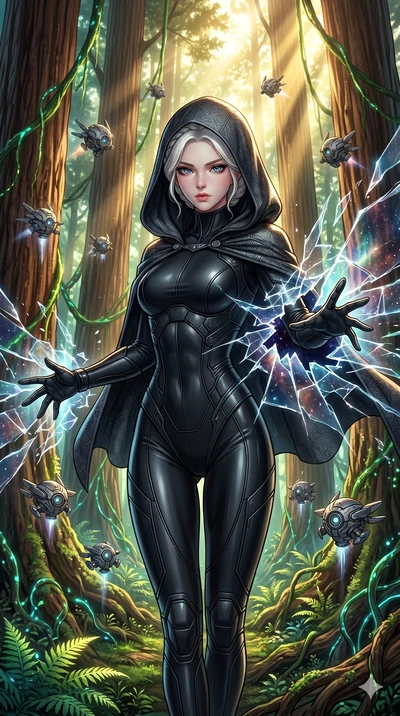 score_9, masterpiece, best quality, ultra-detailed, Set A: High-budget Anime Keyframe, Korean woman. Upper body close-up from the thighs up, character filling the screen for maximum presence. Theme: Primal Nature. shattering the fabric of reality in 