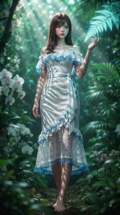 score_9, masterpiece, best quality, ultra-detailed, high-budget anime keyframe, editorial fashion photography, tasteful artistic composition, Korean woman. low angle full-body shot from head to toe showing her feet, filling the entire 9:16 vertical f