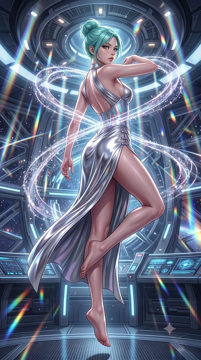 score_9, masterpiece, best quality, ultra-detailed, high-budget anime keyframe, semi-realistic 3D game render, editorial fashion photography, tasteful artistic composition, Japanese woman. low angle full-body shot from head to toe showing her feet, f