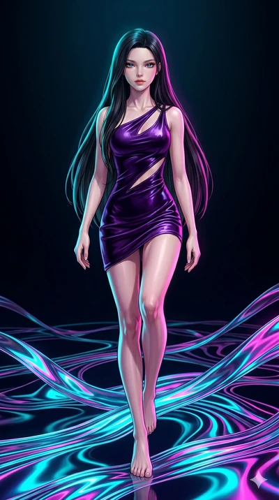 score_9, masterpiece, best quality, ultra-detailed, high-budget anime keyframe, Caucasian woman, strictly human ears. low angle full-body shot filling the entire 9:16 frame with her statuesque presence, stretching the vertical silhouette. stepping on