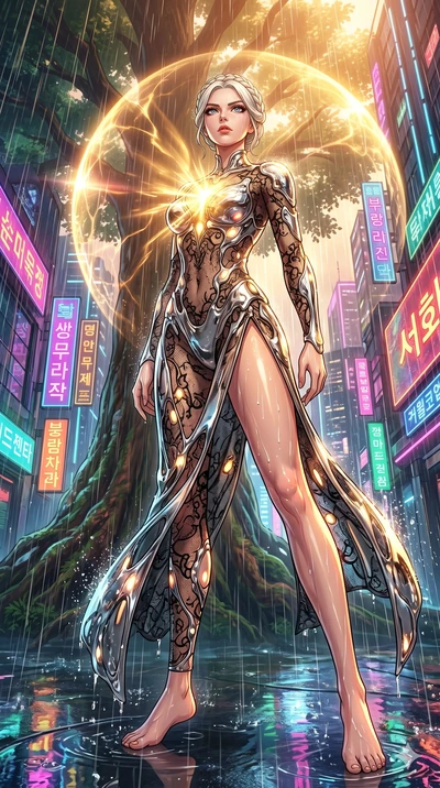 score_9, masterpiece, best quality, ultra-detailed, High-budget Anime Keyframe, vibrant colors, fluid line-art, expressive lighting, cinematic composition, Ufotable-style visual effects, top-tier animation quality, Korean woman with idol-like refined