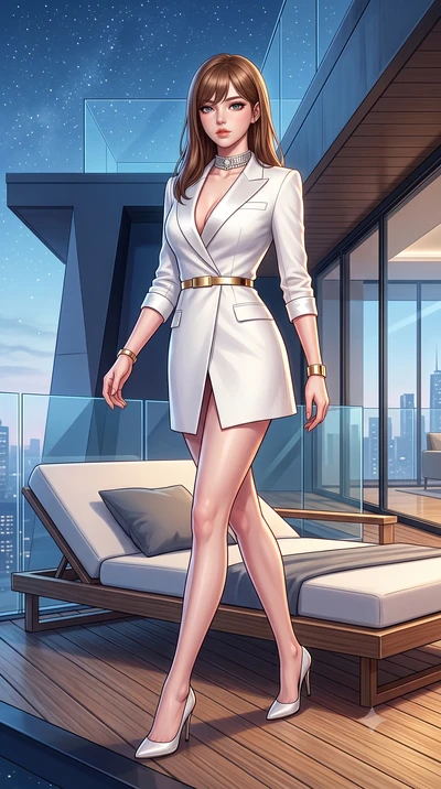 score_9, masterpiece, best quality, ultra-detailed, high-budget anime keyframe, semi-realistic 3D game render, editorial fashion photography, tasteful artistic composition, Korean woman. low angle full-body shot from head to toe showing her feet, fil