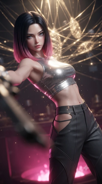 score_9, masterpiece, best quality, ultra-detailed, high-budget anime keyframe, editorial fashion photography, tasteful artistic composition, realistic cosplay photography, Korean woman. close-up cowboy shot from the waist and thighs up, the characte