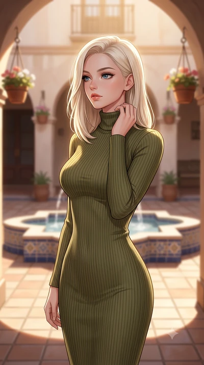 score_9, masterpiece, best quality, ultra-detailed, high-budget anime keyframe, editorial fashion photography, tasteful artistic composition, Caucasian woman woman. close-up cowboy shot from the waist and thighs up, the character dominates the compos