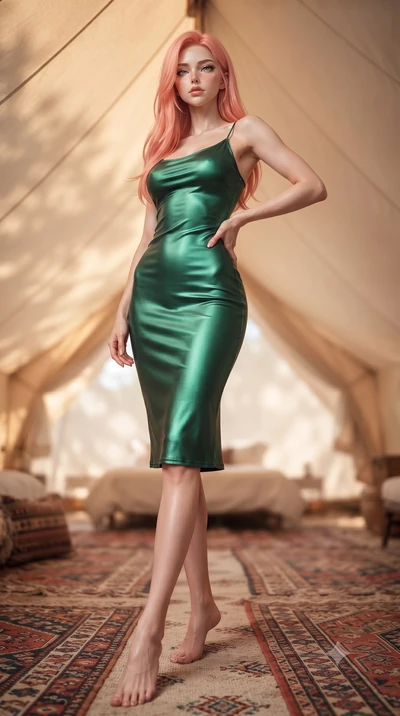 score_9, masterpiece, best quality, ultra-detailed, high-budget anime keyframe, editorial fashion photography, tasteful artistic composition, Japanese woman. low angle full-body shot from head to toe showing her feet, filling the entire 9:16 vertical