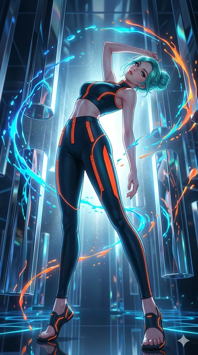 score_9, masterpiece, best quality, ultra-detailed, high-budget anime keyframe, editorial fashion photography, tasteful artistic composition, Japanese woman. low angle full-body shot from head to toe showing her feet, filling the entire 9:16 vertical