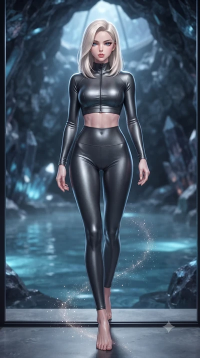 score_9, masterpiece, best quality, ultra-detailed, high-budget anime keyframe, editorial fashion photography, tasteful artistic composition, Caucasian woman. low angle full-body shot from head to toe showing her feet, filling the entire 9:16 vertica