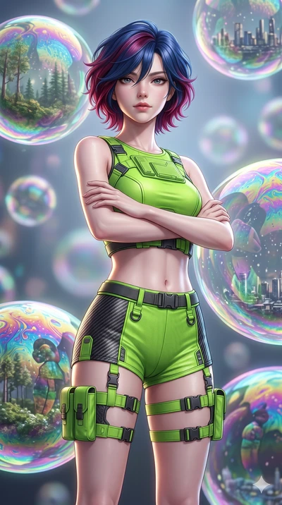 score_9, masterpiece, best quality, ultra-detailed, high-budget anime keyframe, editorial fashion photography, tasteful artistic composition, Korean woman. close-up cowboy shot from the waist and thighs up, the character dominates the composition, fi
