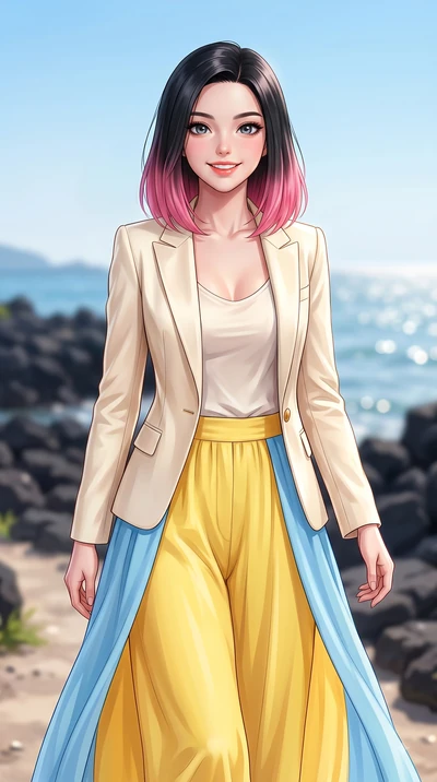 score_9, masterpiece, best quality, ultra-detailed, high-budget anime keyframe, editorial fashion photography, tasteful artistic composition, Korean woman. close-up cowboy shot from the waist and thighs up, the character dominates the composition, fi
