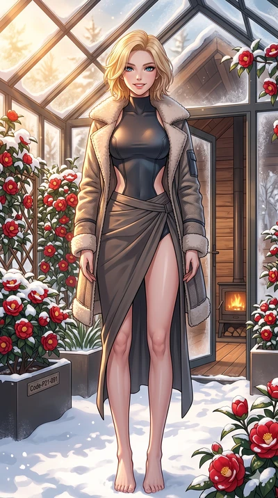 score_9, masterpiece, best quality, ultra-detailed, high-budget anime keyframe, vibrant anime aesthetic, Caucasian woman, strictly human ears. cowboy shot from the thighs up, character and outfit filling the frame for maximum presence. She is standin