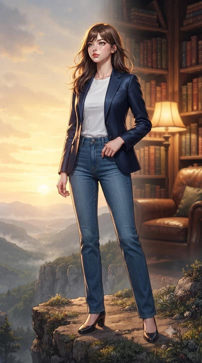 score_9, masterpiece, best quality, ultra-detailed, high-budget anime keyframe, editorial fashion photography, tasteful artistic composition, Korean woman woman. low angle full-body shot from head to toe showing her feet, filling the entire 9:16 vert