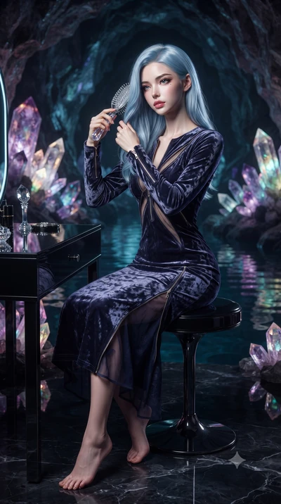 score_9, masterpiece, best quality, ultra-detailed, High-budget Anime Keyframe, editorial fashion photography, tasteful artistic composition, realistic cosplay photography, East Asian woman. Dynamic full-body shot stretching the vertical silhouette t