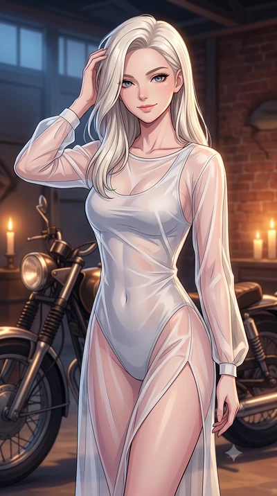 score_9, masterpiece, best quality, ultra-detailed, high-budget anime keyframe, tasteful artistic composition, Caucasian woman. close-up cowboy shot from the waist and thighs up, the character dominates the composition, filling the frame with her lar