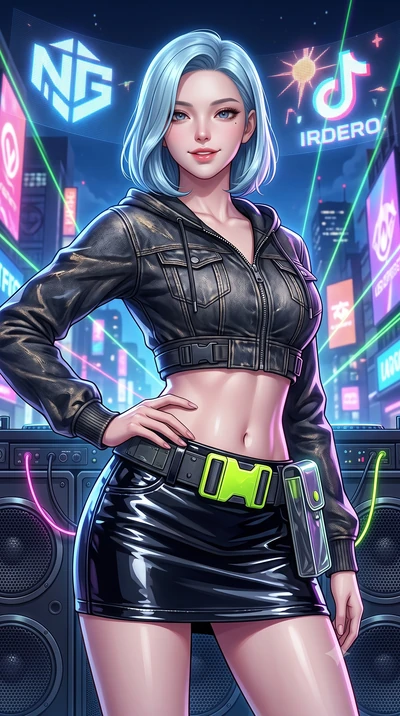 score_9, masterpiece, best quality, ultra-detailed, high-budget anime keyframe, semi-realistic 3D game render, editorial fashion photography, tasteful artistic composition, Korean woman. close-up cowboy shot from the waist and thighs up, the characte
