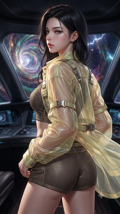 score_9, masterpiece, best quality, ultra-detailed, high-budget anime keyframe, editorial fashion photography, tasteful artistic composition, Korean woman. close-up cowboy shot from the waist and thighs up, the character dominates the composition, fi