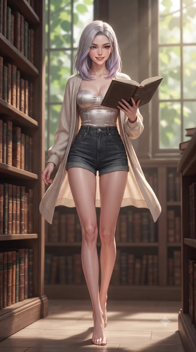 score_9, masterpiece, best quality, ultra-detailed, high-budget anime keyframe, editorial fashion photography, tasteful artistic composition, Caucasian woman. low angle full-body shot from head to toe showing her feet, filling the entire 9:16 vertica