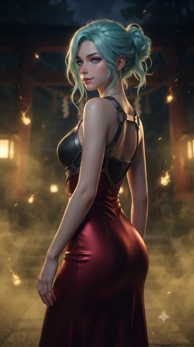score_9, masterpiece, best quality, ultra-detailed, high-budget anime keyframe, editorial fashion photography, tasteful artistic composition, Japanese woman. close-up cowboy shot from the waist and thighs up, the character dominates the composition, 