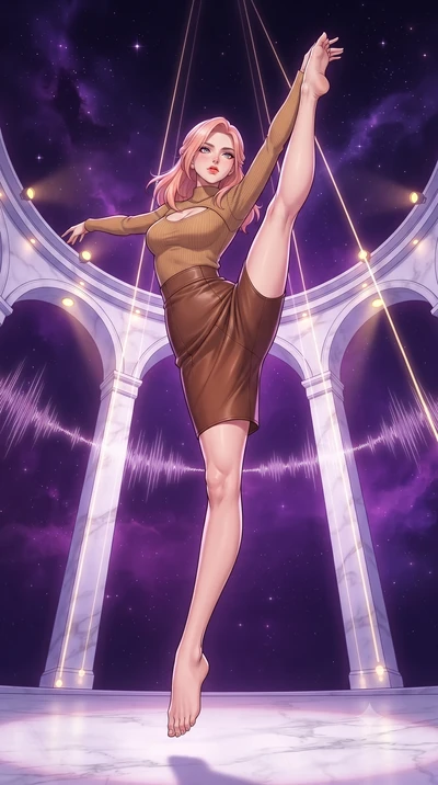 score_9, masterpiece, best quality, ultra-detailed, high-budget anime keyframe, gorgeous anime illustration, with clean line-art and distinct ink outlines, Japanese woman. low angle full-body shot from head to toe showing her feet, filling the entire
