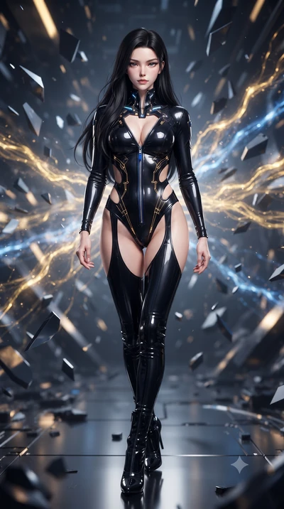 score_9, masterpiece, best quality, ultra-detailed, high-budget anime keyframe, editorial fashion photography, tasteful artistic composition, Korean woman. low angle full-body shot from head to toe showing her feet, filling the entire 9:16 vertical f