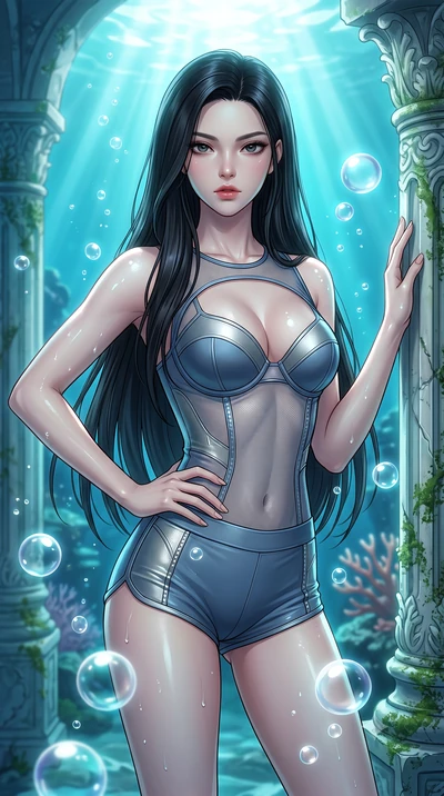 score_9, masterpiece, best quality, ultra-detailed, high-budget anime keyframe, editorial fashion photography, tasteful artistic composition, Korean woman. close-up cowboy shot from the waist and thighs up, the character dominates the composition, fi