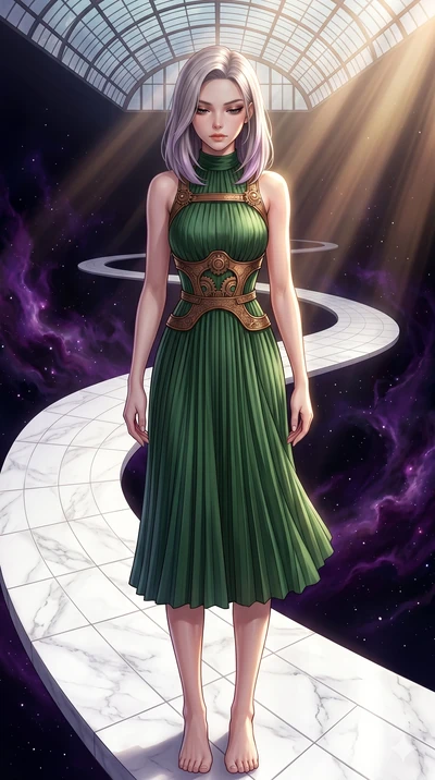 score_9, masterpiece, best quality, ultra-detailed, high-budget anime keyframe, editorial fashion photography, tasteful artistic composition, Caucasian woman, strictly human ears. cowboy shot from the thighs up, character and outfit filling the frame